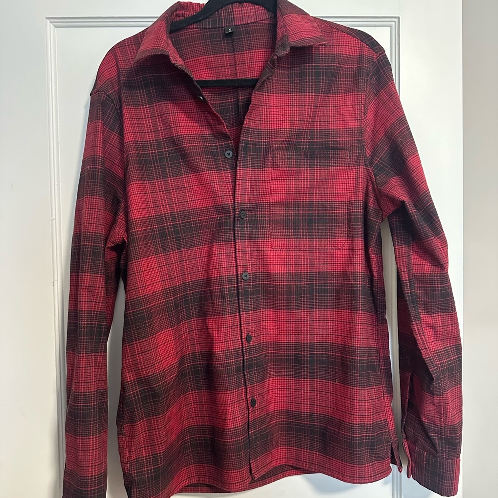 Men's Red and Black Plaid Shirt